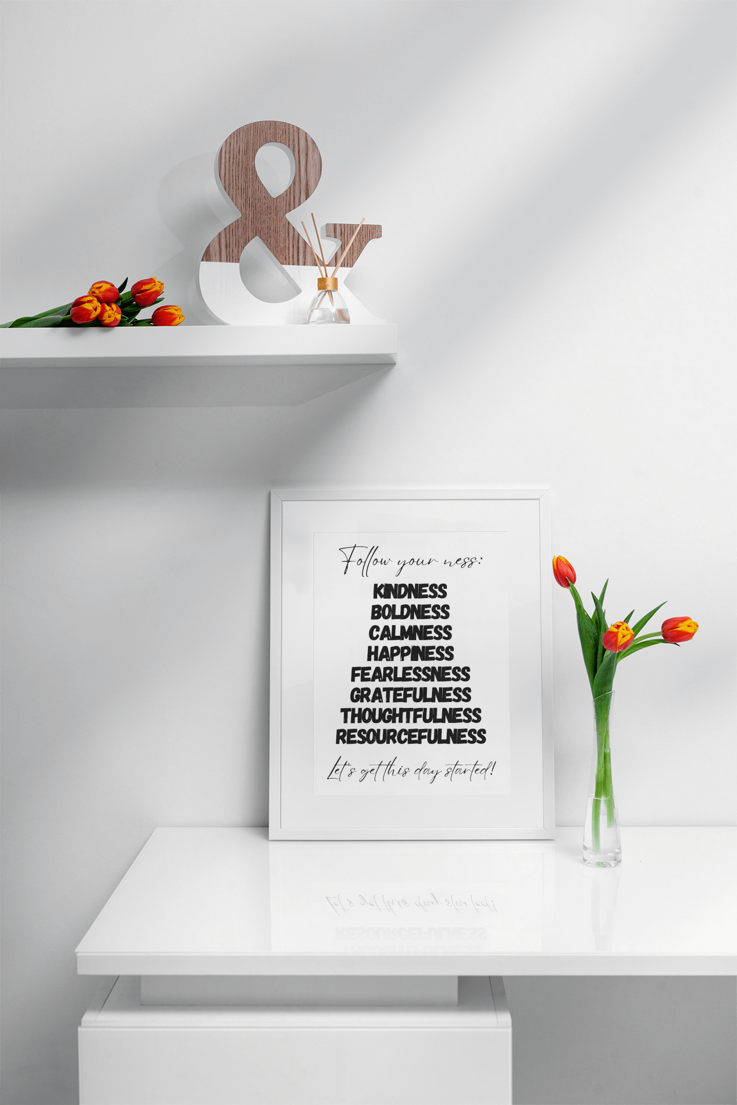 Follow Your "Ness" with this Inspiring Art Print 8.5"x11" Happiness, Thoughtfulness, Resourcefulness, Boldness, Calmness
